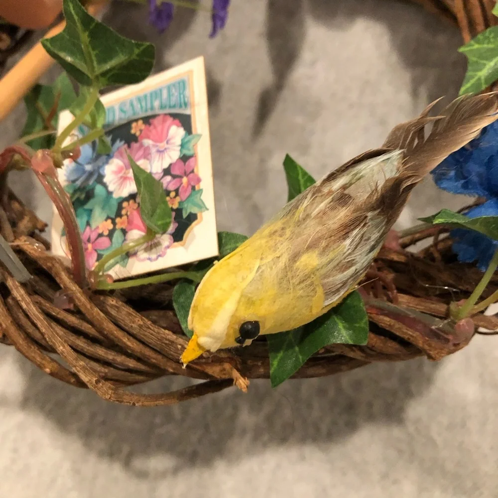 NWOT - Colorful Floral Garden Wreath with Gingham Bow